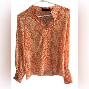 NWOT Like The Moon Orange Paisley Print Button Down Women's Collared Top Medium